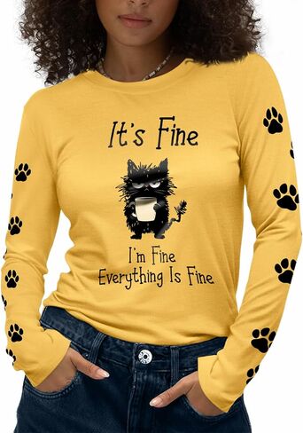 Flafens Long Sleeve Shirt for Women - Soft Crewneck Casual Graphic Fashion Clothes Tshirts Cute Outfits Vacation Tops in Saudi Arabia
