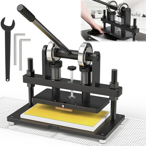 [Updated] Leather Cutting Machine, 260 x 150 mm Adjutable Manual Hand Press Leather Embossing Leathercraft Mold Die Cutter with 10.2 x 5.9 inches Upper Plate for Various of Materials, Dark in Saudi Arabia