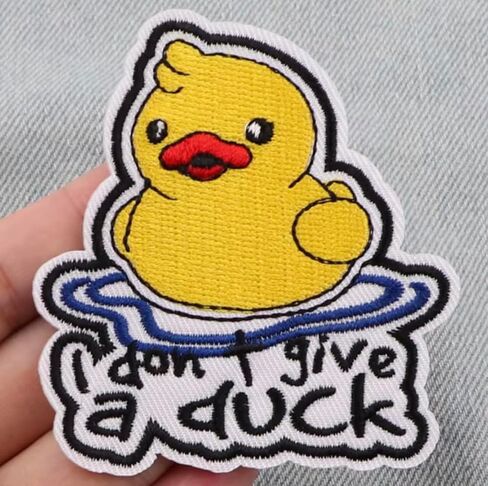 I Don't Give a Duck Rubber Ducky Duckie Toy Pun Funny Humor Joke Phrase Meme Apathy Apathetic Care Careless Free 2.8" Iron On Patch for Clothing in Saudi Arabia