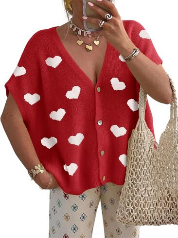 Saodimallsu Womens Summer Oversized Cardigans Batwing Short Sleeve Lightweight Button V Neck Casual Knit Sweater Tops in Saudi Arabia