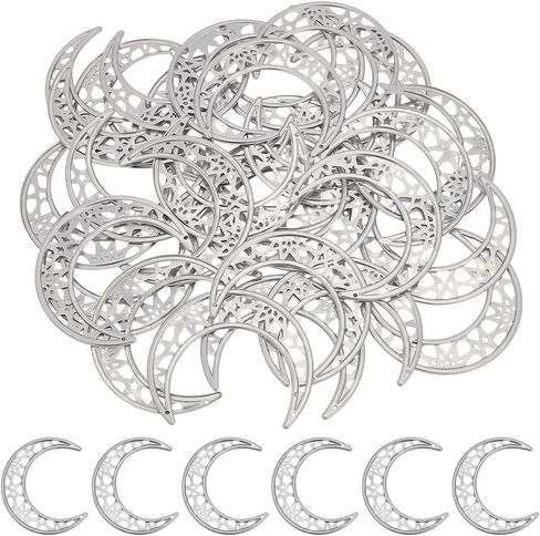 GORGECRAFT 30PCS 2.81 Inch Hollow Out Silver Metal Moon Rustic Silver Moon for Crafts Iron Ornament Christmas Tree Decoration for Hanging Wall Holiday Wreath Wedding Party Project Handmade in Saudi Arabia