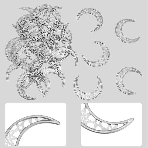 GORGECRAFT 30PCS 2.81 Inch Hollow Out Silver Metal Moon Rustic Silver Moon for Crafts Iron Ornament Christmas Tree Decoration for Hanging Wall Holiday Wreath Wedding Party Project Handmade in Saudi Arabia