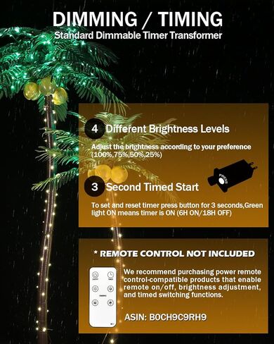 أضواء شجرة النخيل LED، شجرة نخيل صناعية بطول 5 أقدام، قاعدة معززة للخدمة الشاقة، 136 مصباح LED، مناسب لجميع الأحوال الجوية، داخلي/خارجي، مؤقت وخافت، مدرج في قائمة UL/ETL in Kuwait
