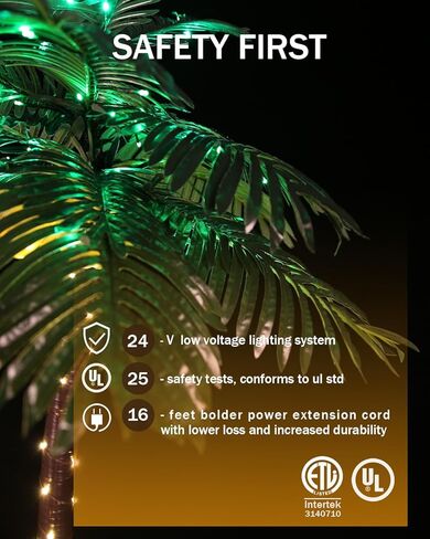 أضواء شجرة النخيل LED، شجرة نخيل صناعية بطول 5 أقدام، قاعدة معززة للخدمة الشاقة، 136 مصباح LED، مناسب لجميع الأحوال الجوية، داخلي/خارجي، مؤقت وخافت، مدرج في قائمة UL/ETL in Kuwait