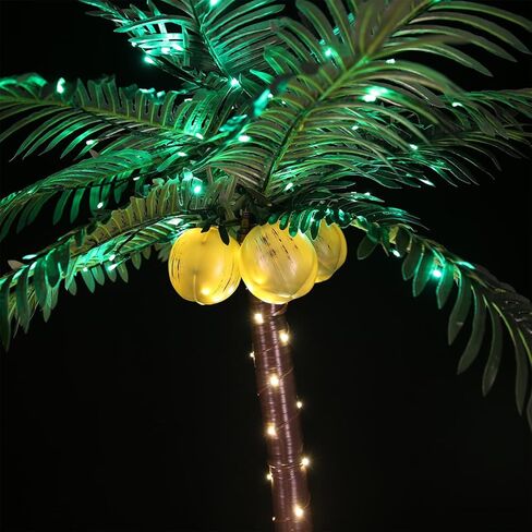 أضواء شجرة النخيل LED، شجرة نخيل صناعية بطول 5 أقدام، قاعدة معززة للخدمة الشاقة، 136 مصباح LED، مناسب لجميع الأحوال الجوية، داخلي/خارجي، مؤقت وخافت، مدرج في قائمة UL/ETL in Kuwait