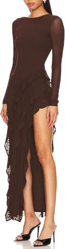 Capuffy Womens Long Sleeves Backless Maxi Dress Mesh Tassel Ruffle Side Split Bodycon Evening Party Dress 350 in Saudi Arabia