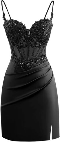 فساتين قصيرة مزينة بالدانتيل لحفلات العودة للوطن 2026 للمراهقين مشد من الساتان مطوي فساتين حفلات الكوكتيل الصغيرة in Kuwait