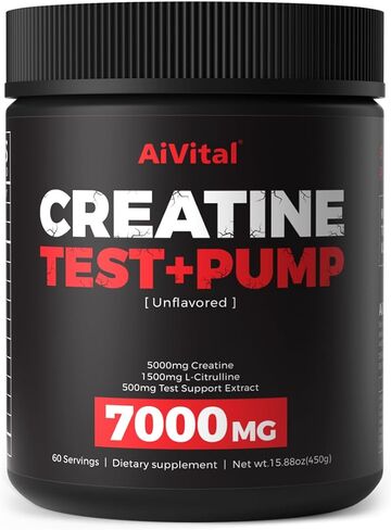 مسحوق الكرياتين AiVital™ للرجال - 5000 ملغ من الكرياتين مونوهيدرات مع 1500 ملغ من السيترولين و500 ملغ من مزيج الحيوية للرجال - القوة والأداء ودعم مضخة العضلات والتعافي - بدون نكهة، 60 حصة، 450 جرام in Saudi Arabia