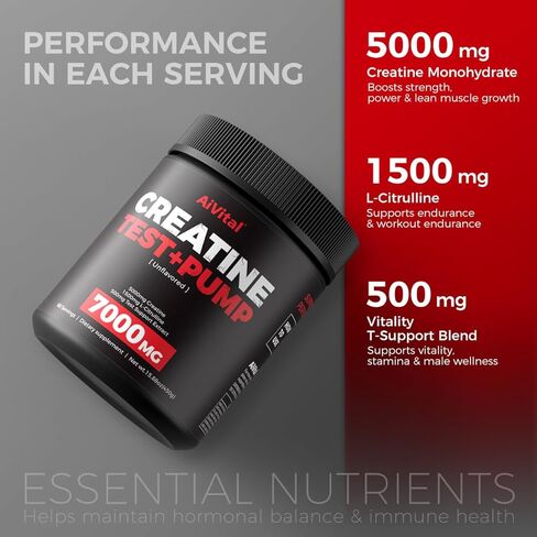 مسحوق الكرياتين AiVital™ للرجال - 5000 ملغ من الكرياتين مونوهيدرات مع 1500 ملغ من السيترولين و500 ملغ من مزيج الحيوية للرجال - القوة والأداء ودعم مضخة العضلات والتعافي - بدون نكهة، 60 حصة، 450 جرام in Saudi Arabia