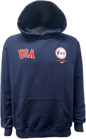 سويت شيرت بقلنسوة من Herb Brooks - خطاب مشهور عام 1980 - أداء، سريع الجفاف، قماش ماص للرطوبة - أزرق داكن - ملابس هوكي أمريكية مرخصة رسميًا - مقاس كبير للبالغين in Kuwait