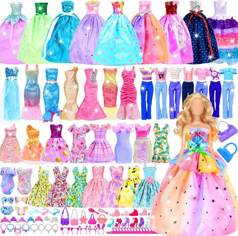 28pcs دمية الملابس والإكسسوارات ، بما في ذلك المعاطف الشتوية والسترات وفساتين الموضة والجزر والسراويل والأحذية لدمى 11-12 بوصة ، ولبس ألعاب عيد الميلاد مخزنة من أجل الفتيات in Kuwait