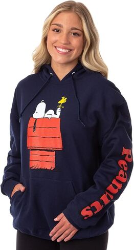 Peanuts Juniors' Snoopy And Woodstock Red Doghouse Hooded Sweatshirt Pullover Hoodie in Saudi Arabia