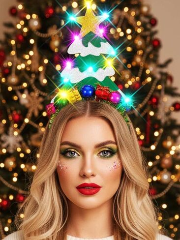 Light Up Christmas Headband LED Christmas Tree Headbands Star Xmas Holiday Hair Accessories for Women in Saudi Arabia