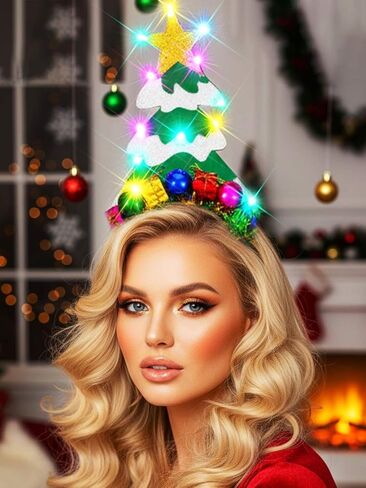 Light Up Christmas Headband LED Christmas Tree Headbands Star Xmas Holiday Hair Accessories for Women in Saudi Arabia