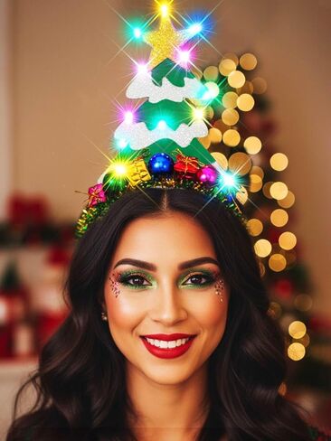 Light Up Christmas Headband LED Christmas Tree Headbands Star Xmas Holiday Hair Accessories for Women in Saudi Arabia