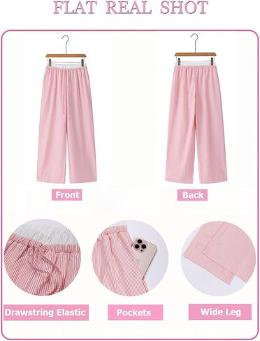 Womens Striped Pants Wide Leg Elastic High Waisted Boxer Pants Lounge Pajama Casual Trousers with Pockets Black, Small in Saudi Arabia