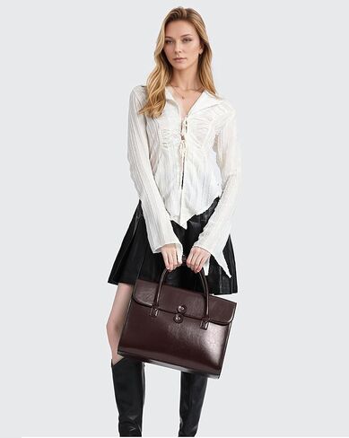 Genuine Leather laptop Briefcase: Messenger shoulder bag14 15inch men case women work satchel designer handbag in Saudi Arabia