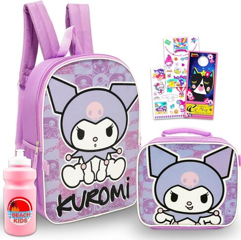 Kuromi Backpack and Lunch Bag Set - Bundle with 16" Sanrio School Backpack, Lunch Box, Water Bottle, Tattoos, More | Kuromi School Bag for Girls, Kids in Saudi Arabia
