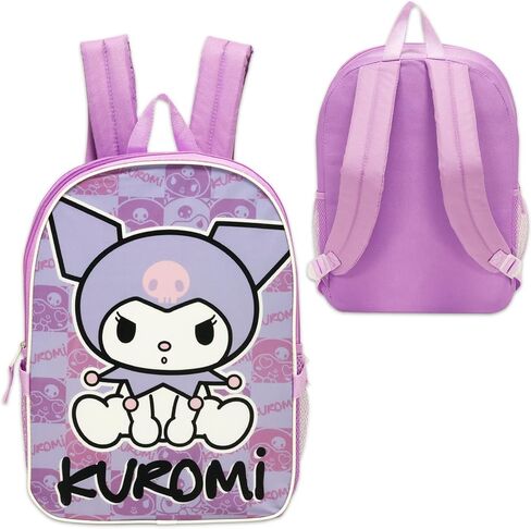 Kuromi Backpack and Lunch Bag Set - Bundle with 16" Sanrio School Backpack, Lunch Box, Water Bottle, Tattoos, More | Kuromi School Bag for Girls, Kids in Saudi Arabia
