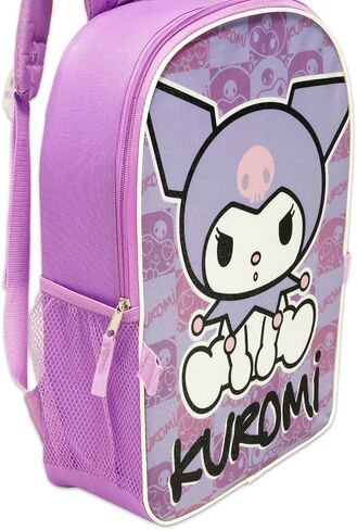 Kuromi Backpack and Lunch Bag Set - Bundle with 16" Sanrio School Backpack, Lunch Box, Water Bottle, Tattoos, More | Kuromi School Bag for Girls, Kids in Saudi Arabia