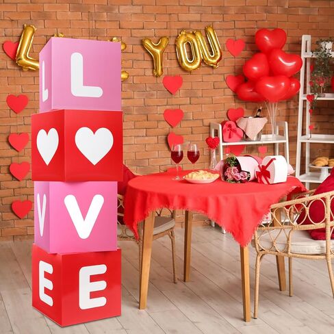 4 Pcs Valentines Day Party Decorations LOVE Theme Valentine's Day Gift Boxes Large LOVE Paper Boxes Desk Decor Valentines Parties Favor Box for Wedding Engagement Birthday Party Supplies 4 Styles in Saudi Arabia