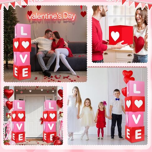 4 Pcs Valentines Day Party Decorations LOVE Theme Valentine's Day Gift Boxes Large LOVE Paper Boxes Desk Decor Valentines Parties Favor Box for Wedding Engagement Birthday Party Supplies 4 Styles in Saudi Arabia