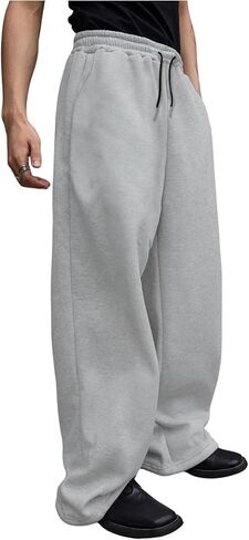 GORGLITTER Men's Baggy Sweatpants Elastic Waist Drawstring Wide Leg Lounge Sweat Pants with Pockets in Saudi Arabia