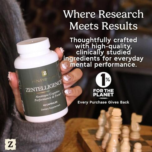 Zen Principle Zentelligence™ Focus Nootropic Supplement for Students & Professionals | Energy, Memory & Stress Support | Jitter-Free Formula with L-Theanine, Ginkgo Biloba, Huperzine A. 180 Capsules in Kuwait