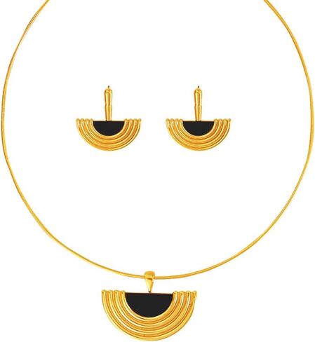 Gold Jewelry Set for Women, Dainty 18K Gold Plated Fan/Flower/OT Choker Necklace and Drop Earrings, Trendy Earrings and Necklace Set Jewelry Gift for Women in Saudi Arabia