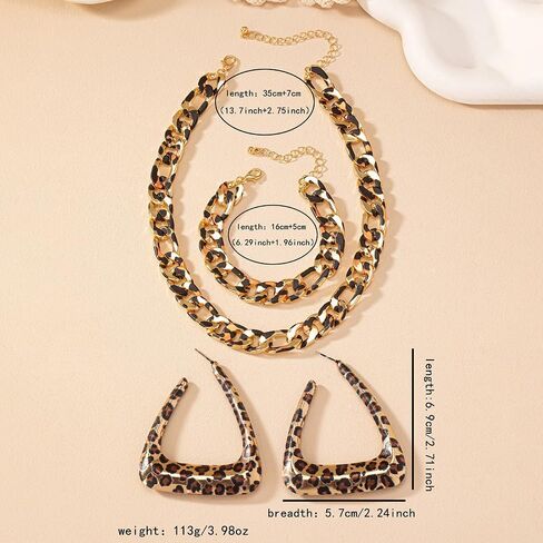 CLOACE Leopard Chunky Choker Necklace Set Thick Earring Punk Cuban Chain Jewelry Accessories for Women in Saudi Arabia