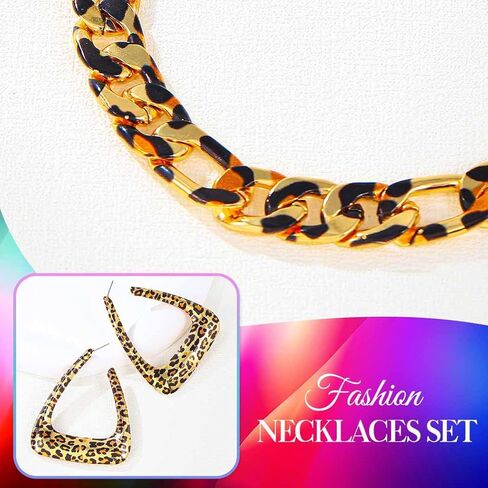 CLOACE Leopard Chunky Choker Necklace Set Thick Earring Punk Cuban Chain Jewelry Accessories for Women in Saudi Arabia