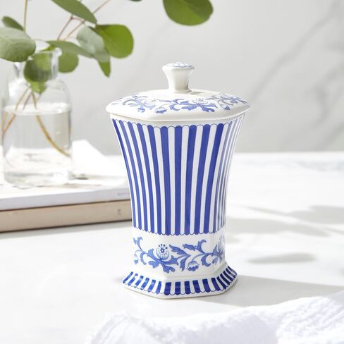 مزهرية Steccato الإيطالية باللون الأزرق من Spode، لمسة سداسية من البورسلين مقاس 5.2 بوصة مع شريط وشريط زهور - كلاسيكي باللونين الأزرق والأبيض لديكور المنزل المتوسطي المعاصر، مثالي للمعيشة وغرفة الطعام in Kuwait