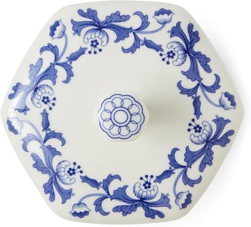مزهرية Steccato الإيطالية باللون الأزرق من Spode، لمسة سداسية من البورسلين مقاس 5.2 بوصة مع شريط وشريط زهور - كلاسيكي باللونين الأزرق والأبيض لديكور المنزل المتوسطي المعاصر، مثالي للمعيشة وغرفة الطعام in Kuwait