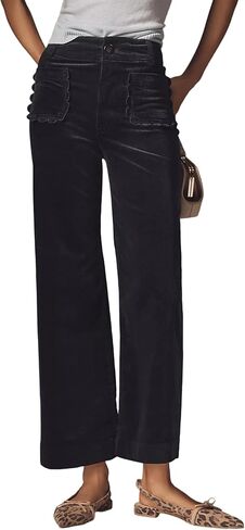 Women Corduroy Wide Leg Pants 2025 Fall Fashion Casual Button Down High Elastic Waist Trousers with Scalloped Pockets in Saudi Arabia