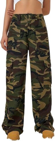 Women's Camouflage Print High Waisted Cargo Pants - Y2K Loose Wide Leg Streetwear Trousers with Multi Pockets in Saudi Arabia