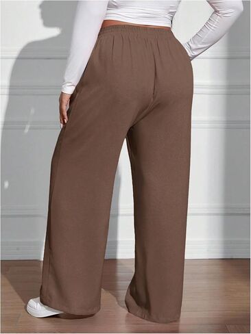 Women's Plus Size Pleated Front Casual Pants Elastic Waisted Wide Leg Trousers Work Pants in Saudi Arabia