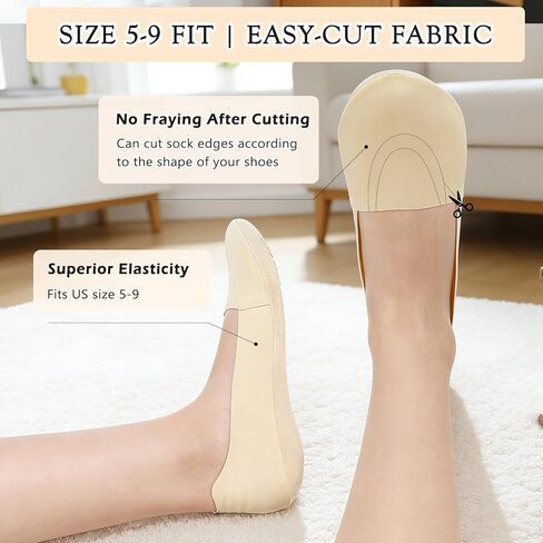 6 Pairs No Show Socks Womens Size 5-9 Low Cut Liner Nylon Non Slip Invisible Socks for Flats Loafers in Saudi Arabia