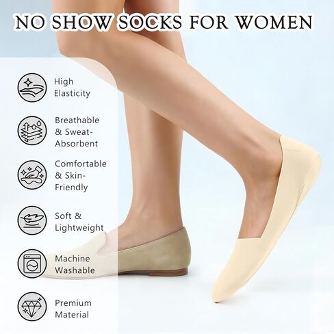 6 Pairs No Show Socks Womens Size 5-9 Low Cut Liner Nylon Non Slip Invisible Socks for Flats Loafers in Saudi Arabia