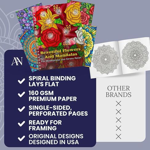 Argo Now Adult Coloring Book Spiral Bound - 40 Single Sided Drawings of Beautiful Flowers & Mandalas, with 36 Fiber Markers. A Perfect Stress Relief Coloring Book and Relaxation Gifts for Women. in Saudi Arabia
