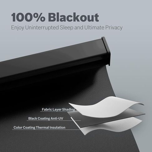 ستائر التعتيم من كولور تري، ظلال دوارة لاسلكية بدون أسلاك معزولة حراريًا، ستائر تعتيم الغرفة سهلة التركيب للمنزل والمكتب وغرفة النوم (أسود، 34 بوصة عرض × 72 بوصة ارتفاع) in Kuwait
