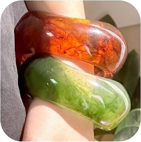 Frodete أساور أساور للنساء تكويم الراتنج طقم أساور الأخضر البني واضح الاكريليك كبير العصرية الملونة هدايا مجوهرات الأزياء in Saudi Arabia