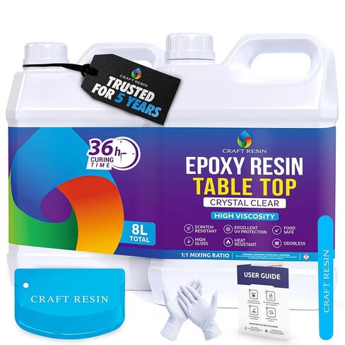 CRAFT RESIN 1 Gallon Tabletop Epoxy Resin Kit – 1:1 Mix, Crystal Clear & High Gloss, UV Resistant, Self-Leveling Resin Epoxy for Countertops, Wood Casting, and Art in Kuwait