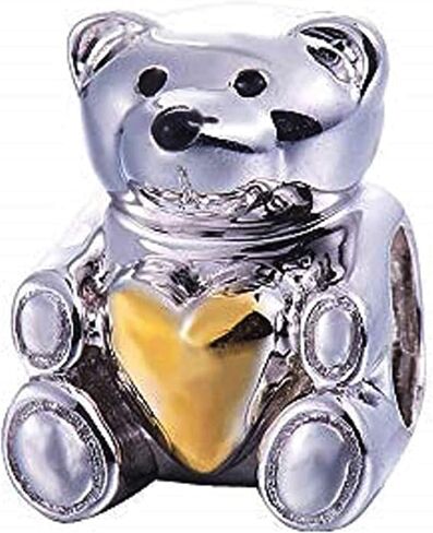 BOLENVI Gold Heart Teddy Bear 925 Sterling Silver Pendant Charm Bead For Pandora & Similar Charm Bracelets or Necklaces in Saudi Arabia