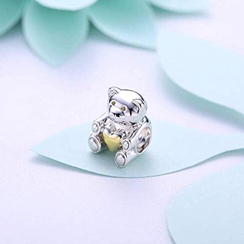 BOLENVI Gold Heart Teddy Bear 925 Sterling Silver Pendant Charm Bead For Pandora & Similar Charm Bracelets or Necklaces in Saudi Arabia
