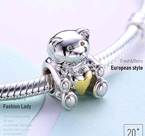 BOLENVI Gold Heart Teddy Bear 925 Sterling Silver Pendant Charm Bead For Pandora & Similar Charm Bracelets or Necklaces in Saudi Arabia
