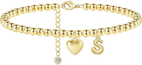 Gold Initial Bracelets for Women - Dainty Gold Beaded Bracelets for Women 14K Gold Plated Heart Initial Bracelets Balloon Letter A-Z Charm Bracelets Personalized Jewelry in Saudi Arabia