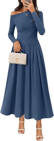 MEROKEETY Women's Fall Long Sleeve Wedding Guest Dresses 2025 One Shoulder Elegant Formal Pleated Midi Maxi Dress in Saudi Arabia