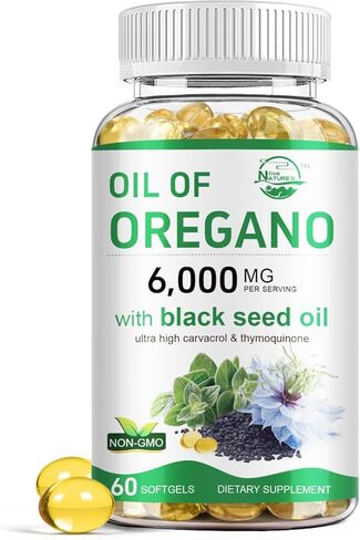 يحتفظ زيت الطبيعة الحي من Oregano مع زيت البذور السوداء ، 2 في 1 مكمل أوريغانو لصحة المناعة ، كارفكرول وثيموكينون عالي التركيز ، غير المعدلة وراثيا ، 60 ناعمة ، 1 حزمة in Kuwait