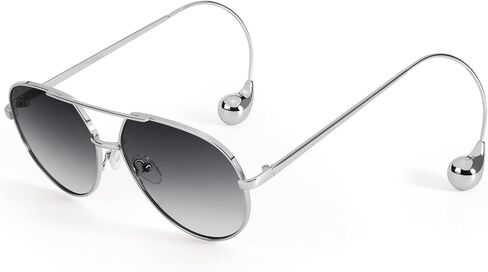 SODQW Trendy Aviator Sunglasses for Women with Earring Gold Metal Frame Fashion Sun Glasses in Saudi Arabia