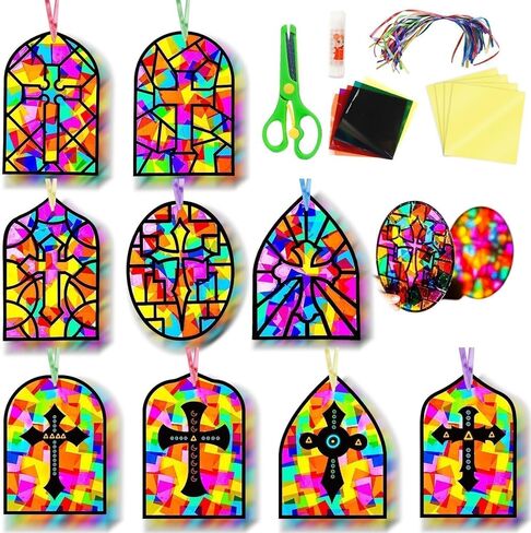 Eggsun 36 Sets Butterfly Suncatchers Craft Kit للأطفال الحلي الزجاجية الملون الفنون والمجموعة الحرفية لمشاريع عيد ميلاد العطلة في الفصل الدراسي تفضل الزخارف الأعمار 4 8 12 in Saudi Arabia